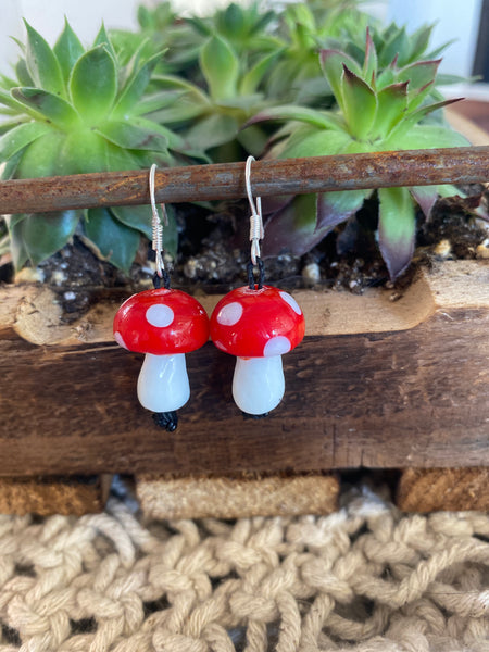 Handmade glass mushroom earrings 🍄